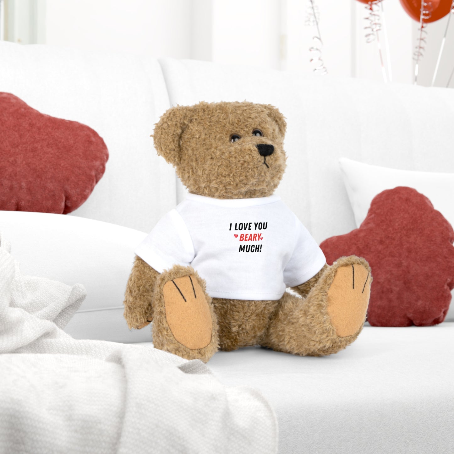 Ours en peluche adorable avec un t-shirt mignon – « I Love You Beary Much! » – Le cadeau parfait pour les enfants et votre bien-aimé(e)