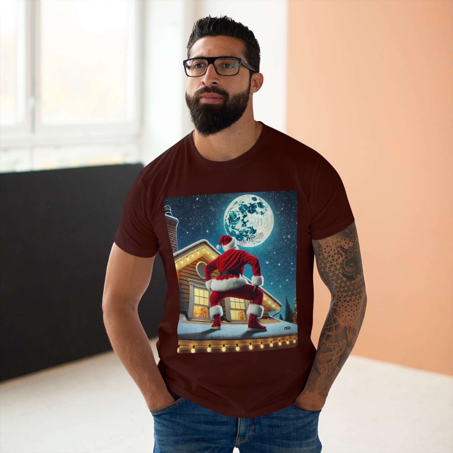 T-shirt homme "Père noël sur le toit" drôle - T-shirt de Noël décalé