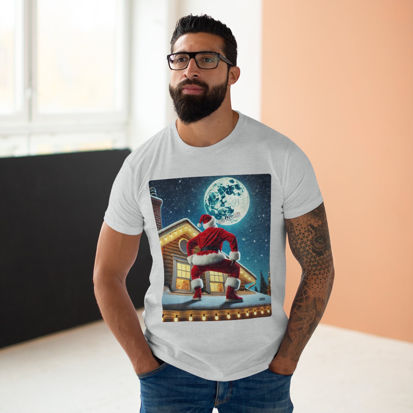 T-shirt homme "Père noël sur le toit" drôle - T-shirt de Noël décalé