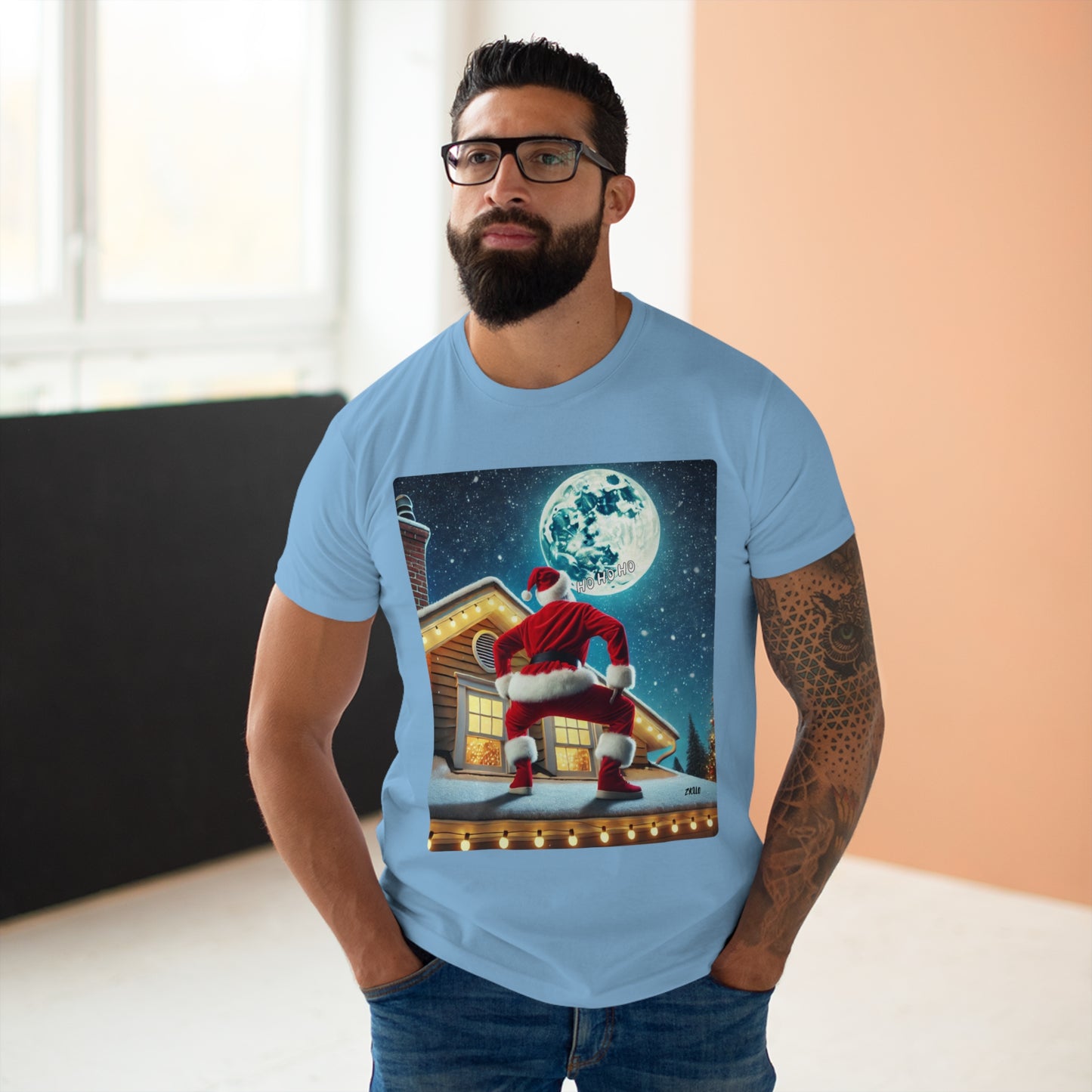 T-shirt homme "Père noël sur le toit" drôle - T-shirt de Noël décalé