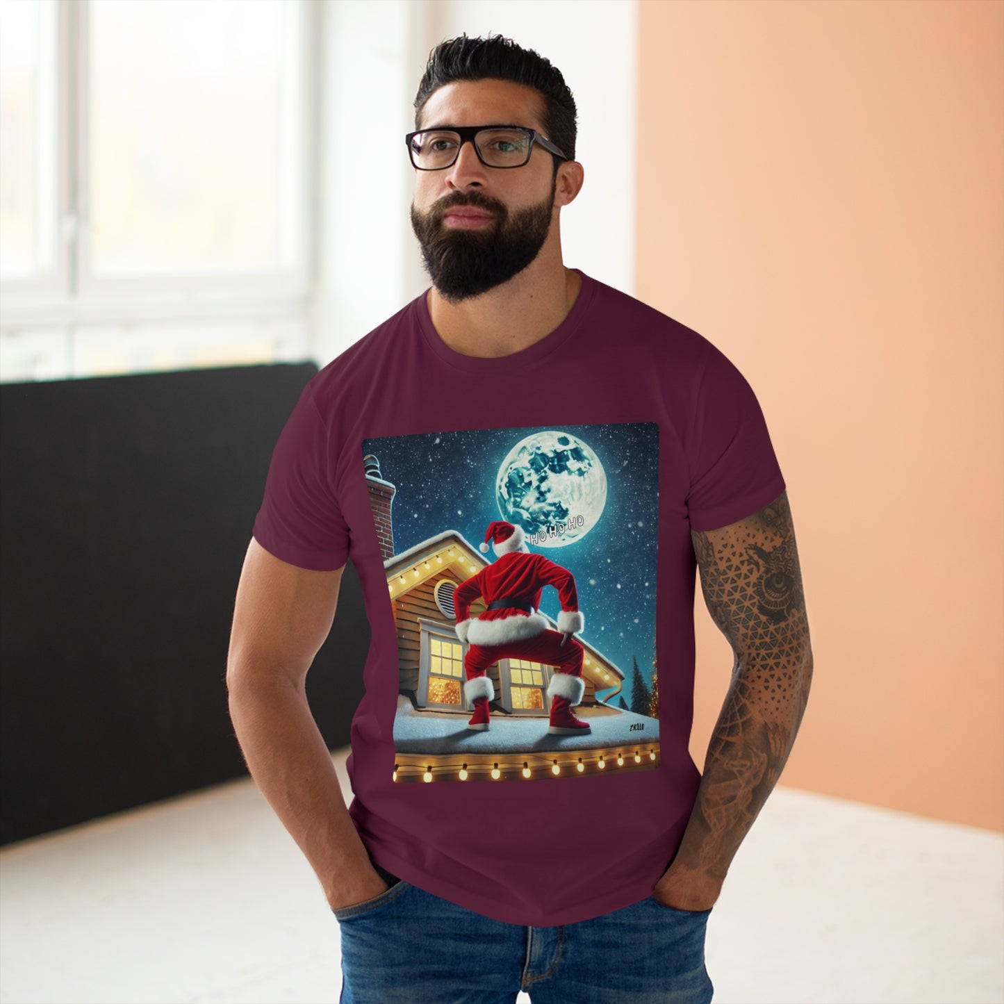 T-shirt homme "Père noël sur le toit" drôle - T-shirt de Noël décalé