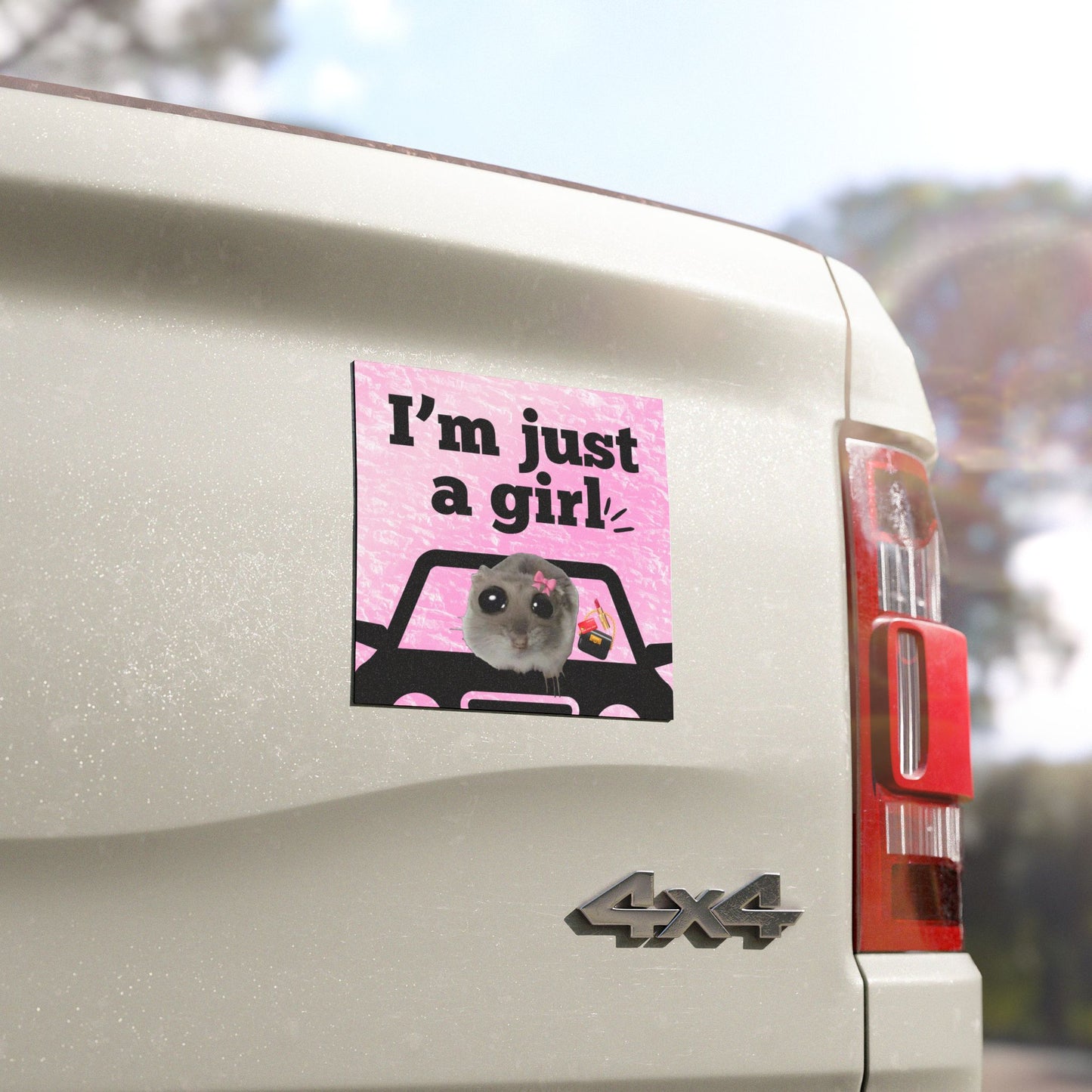 Aimants de voiture, "I'm just a girl" avec le mème de la souris