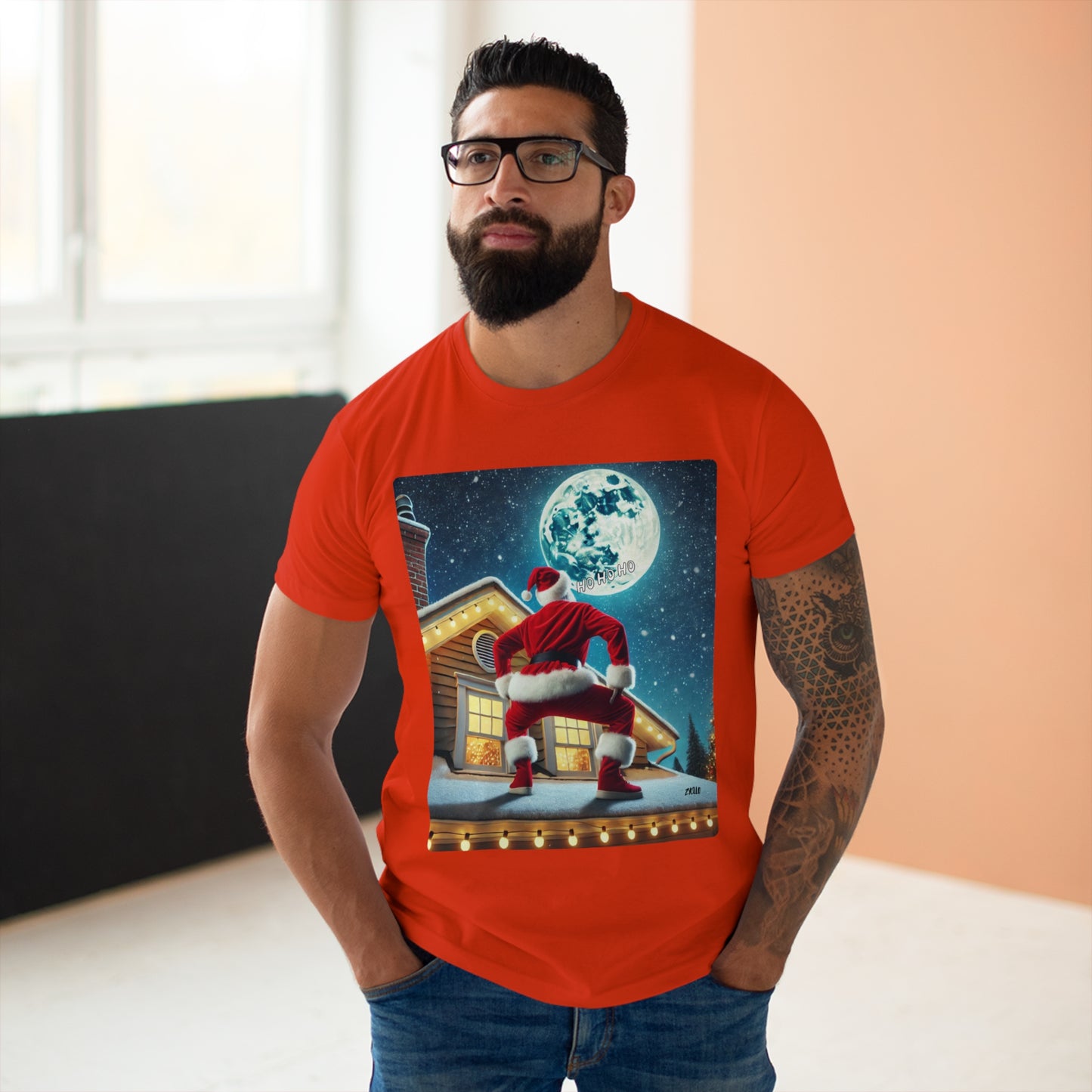 T-shirt homme "Père noël sur le toit" drôle - T-shirt de Noël décalé