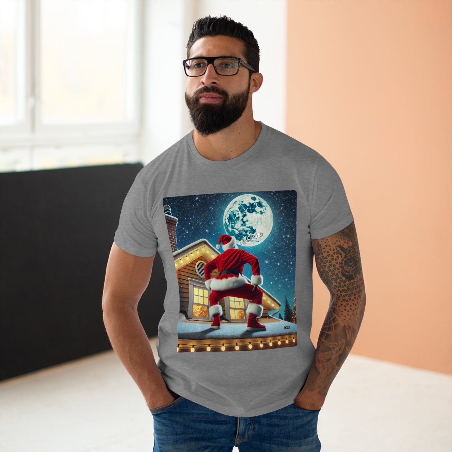 T-shirt homme "Père noël sur le toit" drôle - T-shirt de Noël décalé