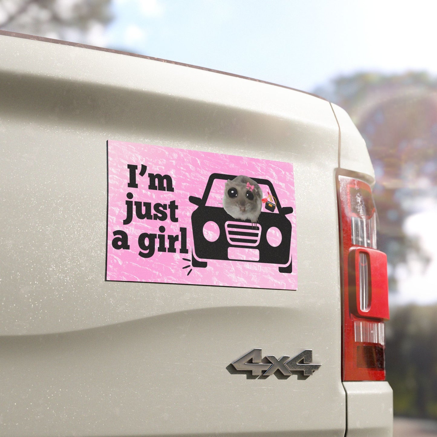 Aimants de voiture, "I'm just a girl" avec le mème de la souris