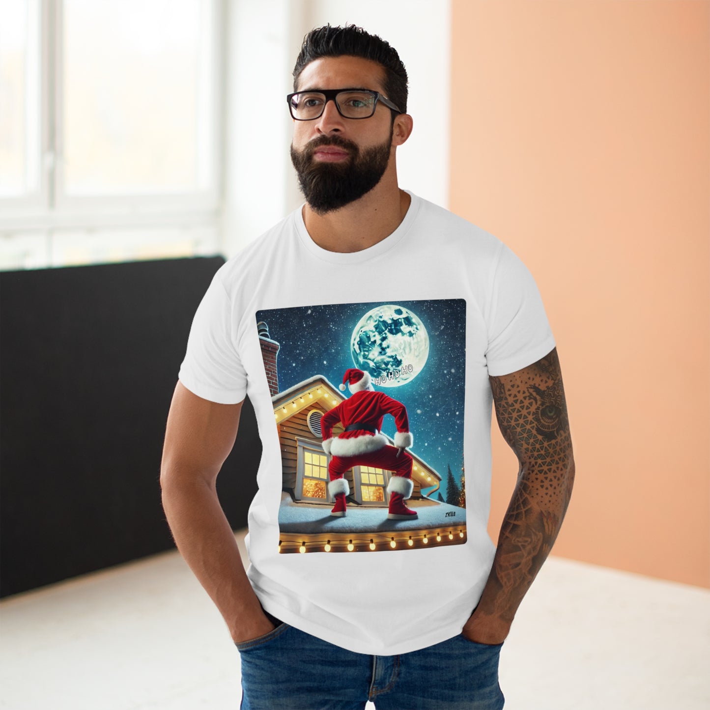 T-shirt homme "Père noël sur le toit" drôle - T-shirt de Noël décalé