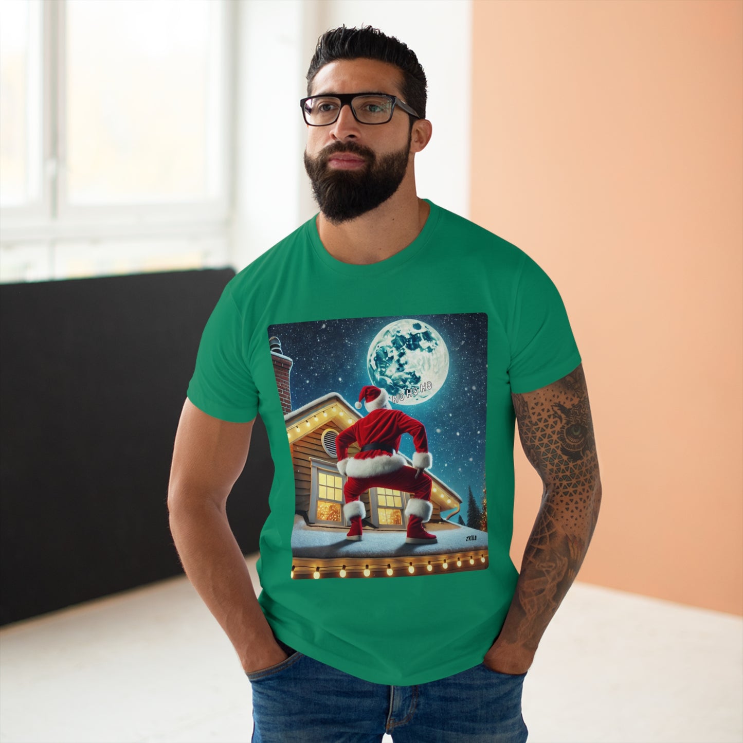 T-shirt homme "Père noël sur le toit" drôle - T-shirt de Noël décalé